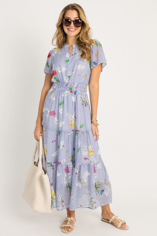 Tropic Blooms Stripe Maxi, Blue