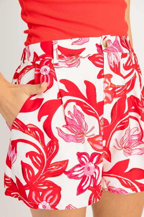 Floral Print Shorts, Red - 0528-71.jpg