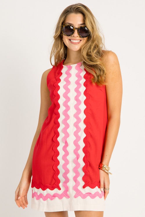 Ric Rac Colorblock Dress, Red