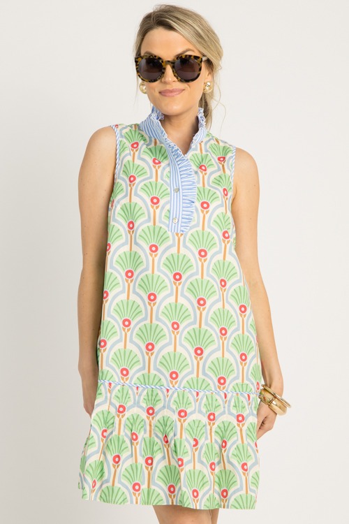 Stripe Trim Printed Dress, Gree - 0528-93.jpg
