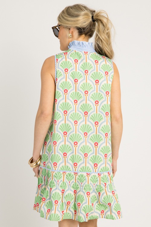 Stripe Trim Printed Dress, Gree - 0528-94.jpg