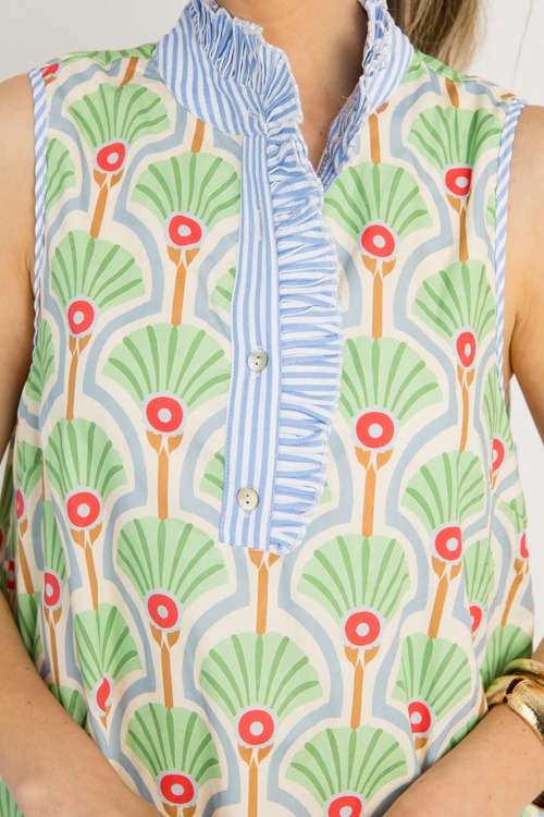 Stripe Trim Printed Dress, Gree - 0528-95.jpg