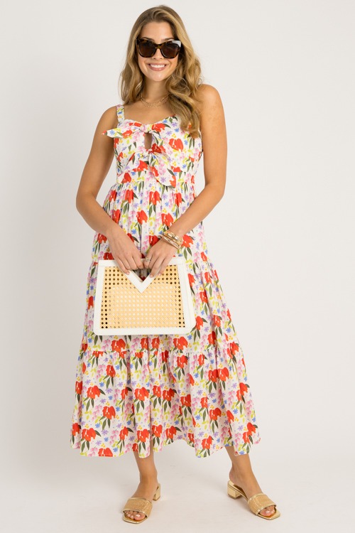 Floral Keyhole Tie Maxi, Cream