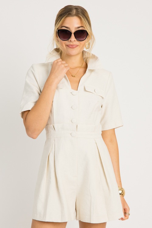 Gia Linen Romper, Natural