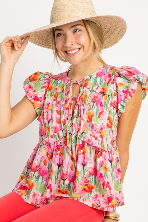 Tulips Ruffle Top, Red