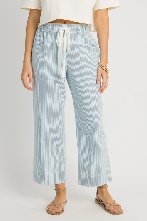 Pull-On Stripe Pants, Light Blue