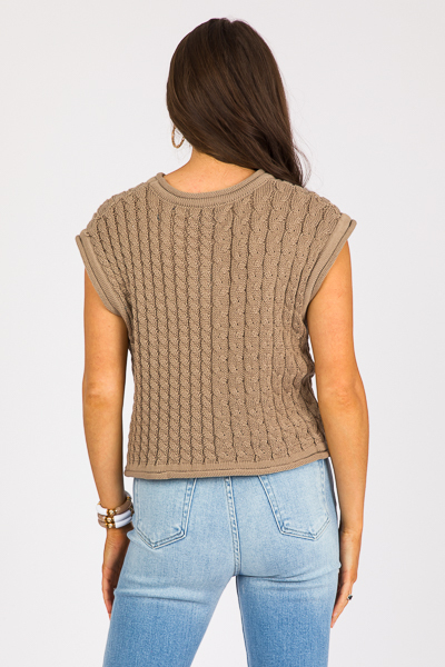 Sleeveless Cable Sweater, Brown