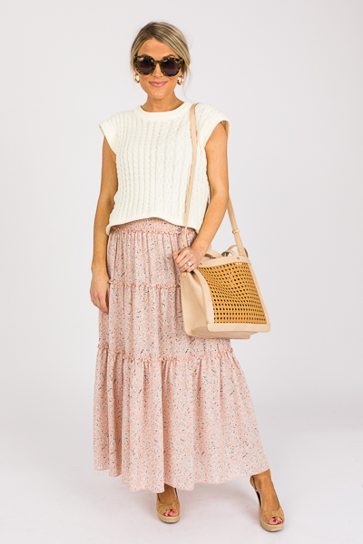 Sleeveless Cable Sweater, Ivory