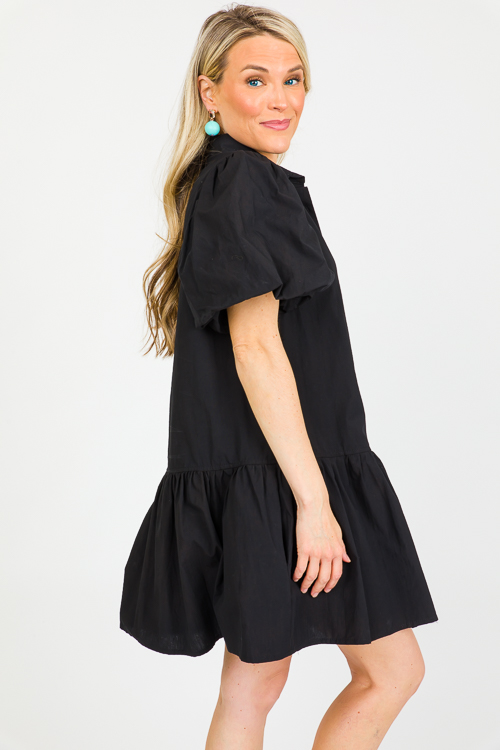 Drop Hem Cotton Dress, Black