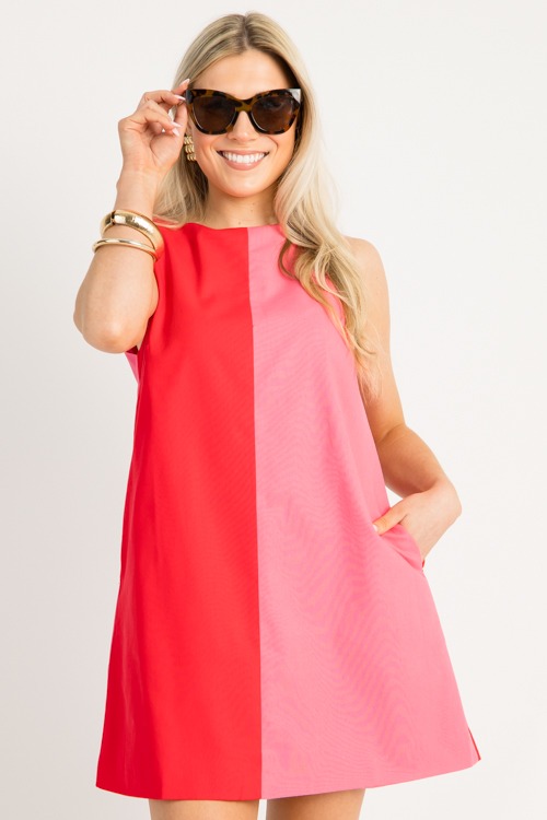 Split Second Dress, Red Pink