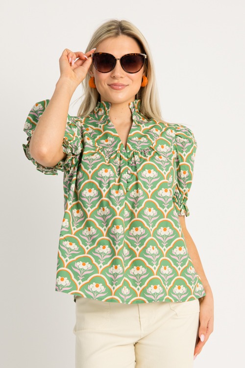 Floral Scallop Print Top, Green - 0602-105.jpg