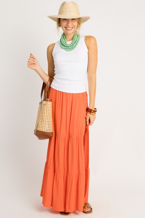 Tiered Slit Maxi Skirt, Orange