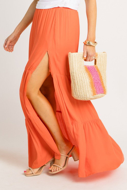 Tiered Slit Maxi Skirt Orange Sale The Blue Door Boutique Tiered Slit Maxi Skirt Orange Sale The Blue Door Boutique