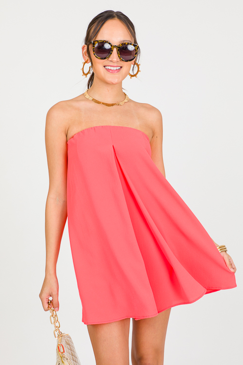 Solid Romper Dress, Coral