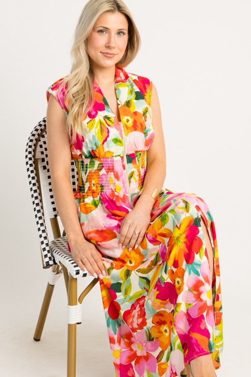 Bold Blooms Zip Maxi, Ivory Multi