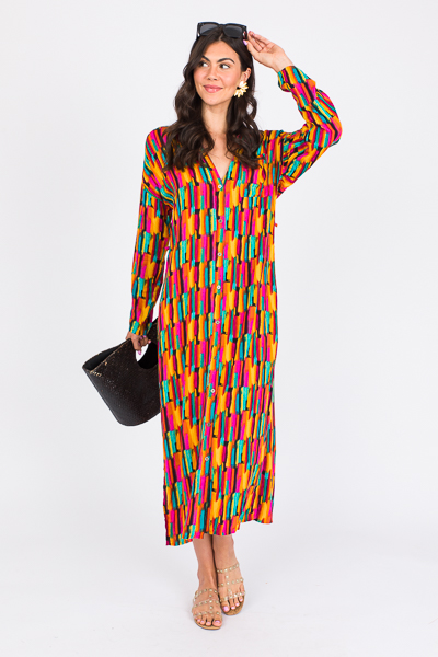 Bright Streaks Button Maxi, Mul