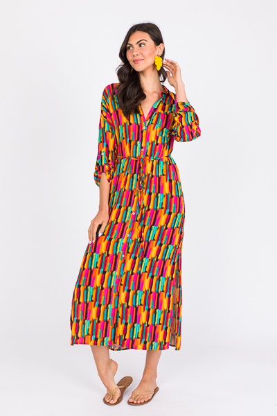 Bright Streaks Button Maxi, Mul