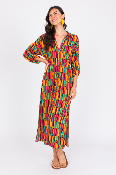 Bright Streaks Button Maxi, Mul