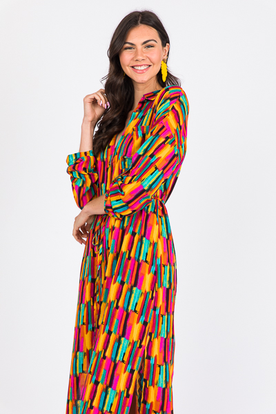 Bright Streaks Button Maxi, Mul