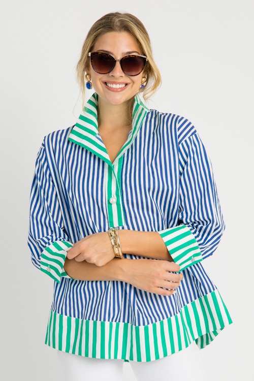 Pearl Button Stripe Top, Navy