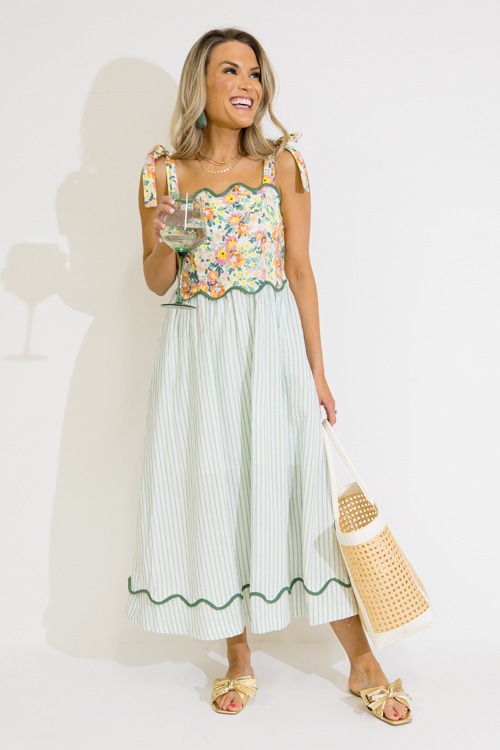 Floral Stripe Mix Midi, Dusty Sage