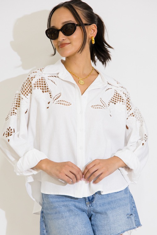 Palm Tree Button Down, White