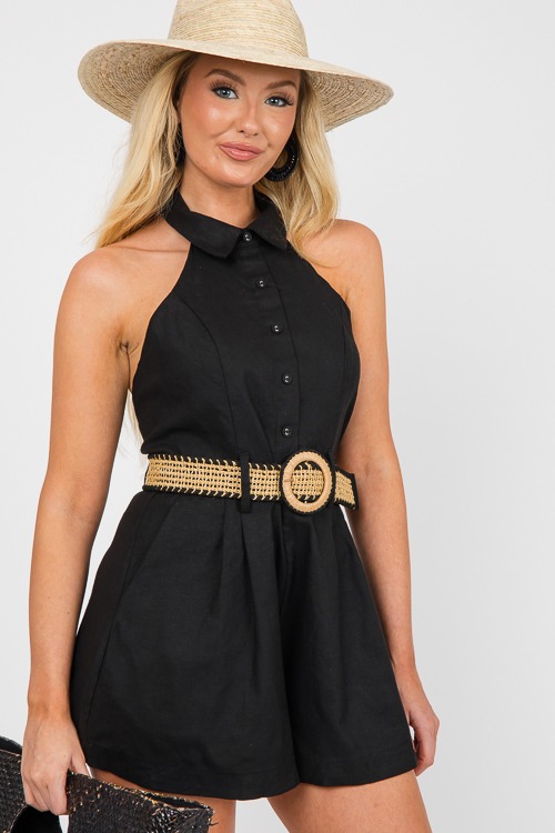 Straw Belt Halter Romper, Black - 0605-101.jpg