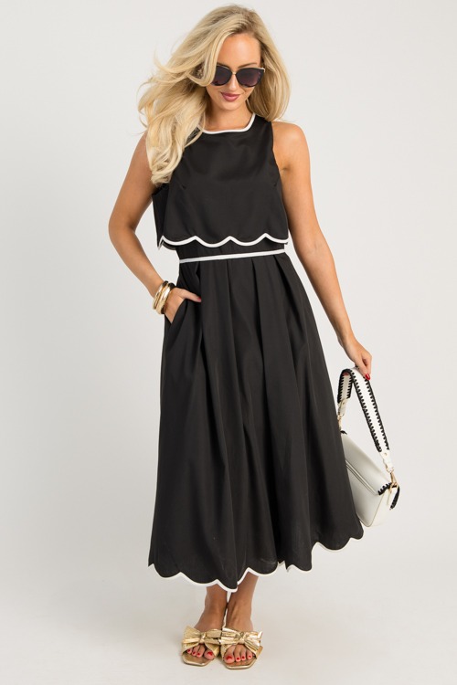Scallop Contrast Midi, Black