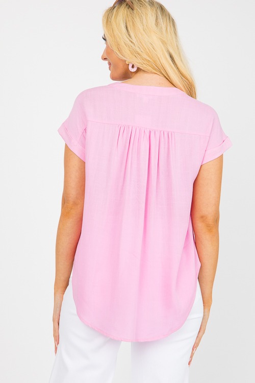 Cuff Sleeve Button Top, Pink - 0606-11h.jpg