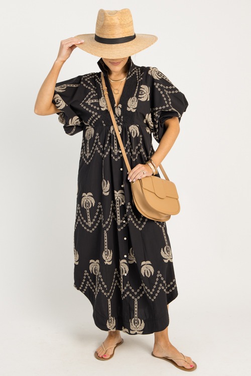 Palm Embroidery Midi, Black