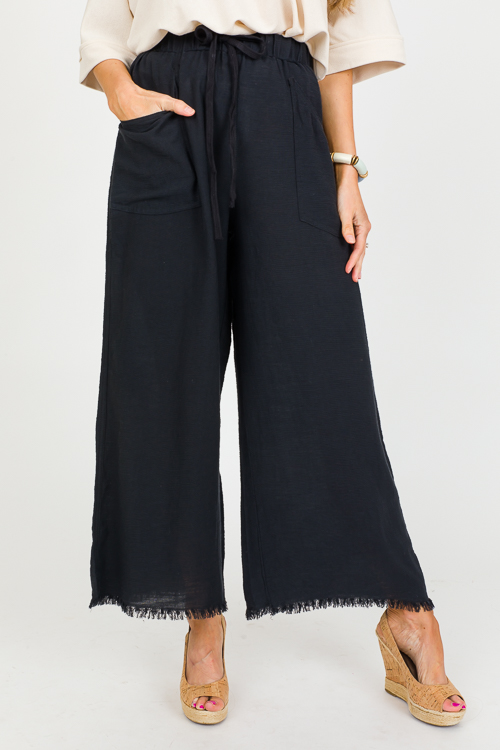 Casual Fray Hem Pants, Black