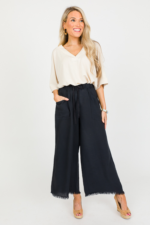 Casual Fray Hem Pants, Black