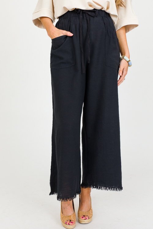 Casual Fray Hem Pants, Black