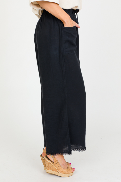 Casual Fray Hem Pants, Black