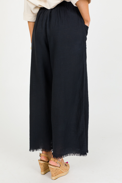 Casual Fray Hem Pants, Black