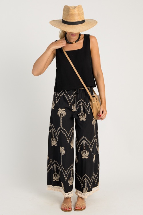 Palm Embroidery Pants, Black