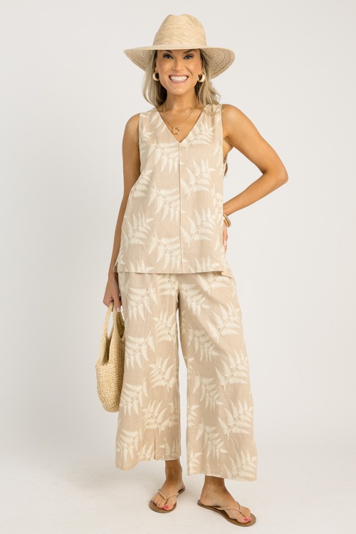 Palm Leaf Pant Set, Taupe