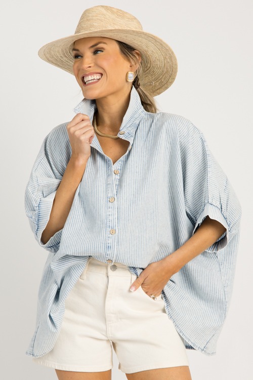 Washed Chambray Stripe Button Up