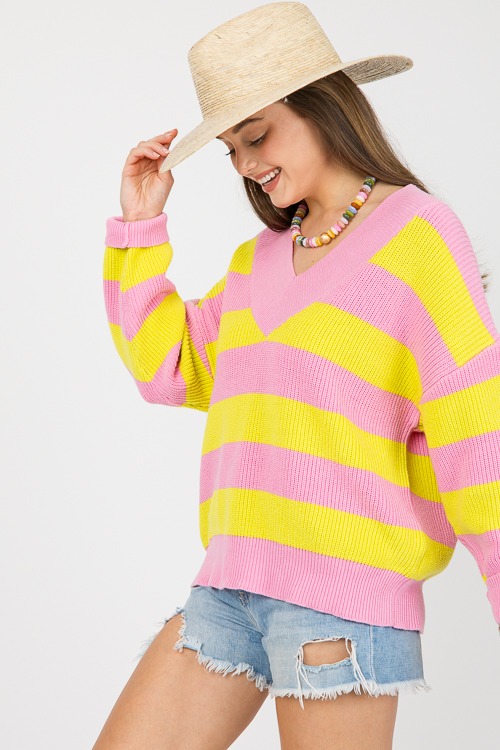 V-Neck Stripe Sweater, Pink/Lime - 0607-111.jpg