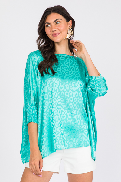 Tonal Animal Oversize Blouse, Aqua