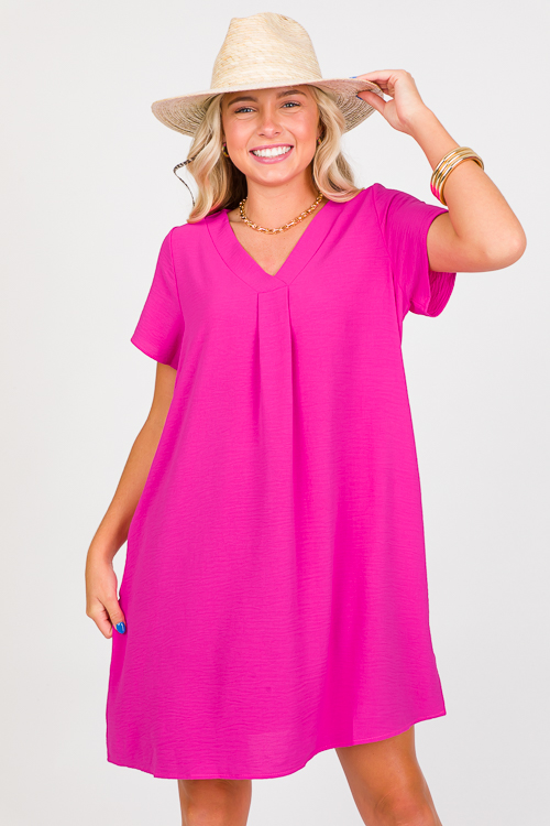 Knit Ruched V Top, Candy Pink