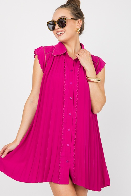 Scallop Pleated Shirt Dress, Magenta - 0607-51.jpg