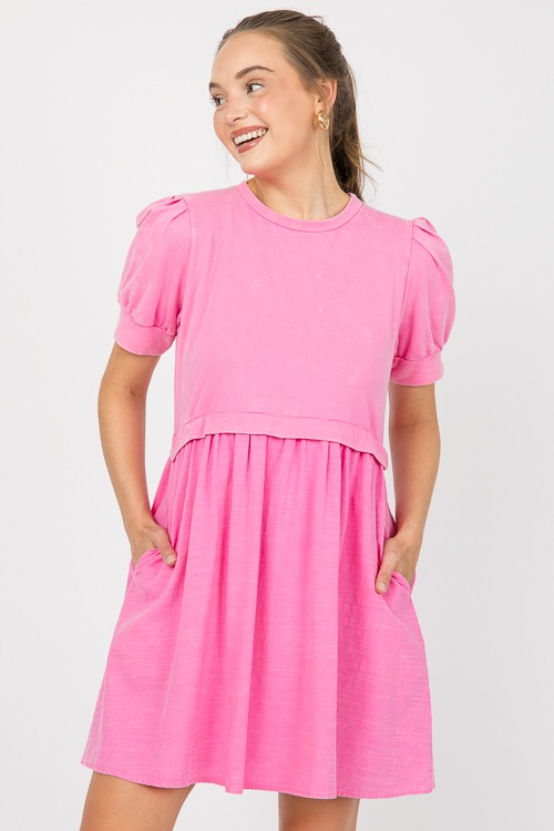 Mineral Wash Contrast Dress, Pink