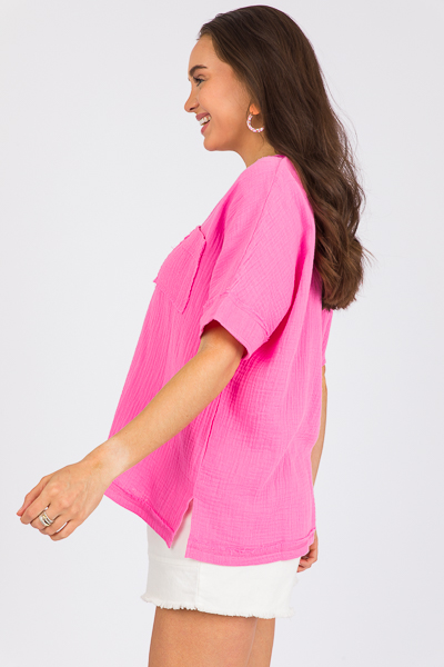 Boxy Gauze Top, Hot Pink