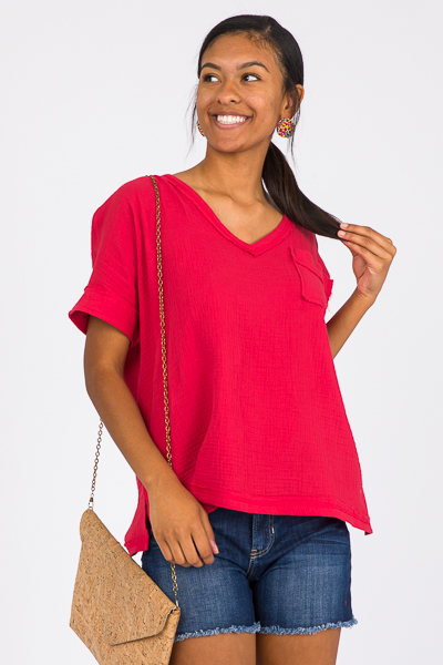 RED VNECK BOXY TUNIC