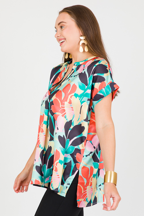 Satin Print Tunic, Mint Mix