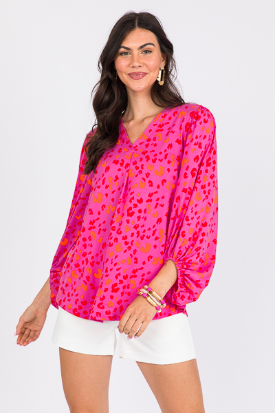 Knit Cheetah V Top, Hot Pink/Red - New Arrivals - The Blue Door Boutique