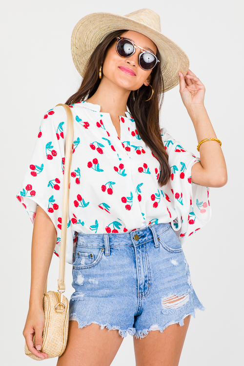 Cherry Boxy Blouse, White