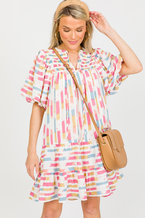 Segment Stripes Dress, Cream Pi