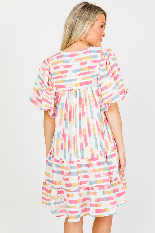 Segment Stripes Dress, Cream Pi